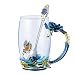 Wind life Clear Glass Tea Coffee Cups & Spoon,12oz Mugs (Blue rose x)