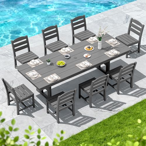 Image of SERWALL Outdoor HDPE Armless Dining Chairs Set of 2, Gray