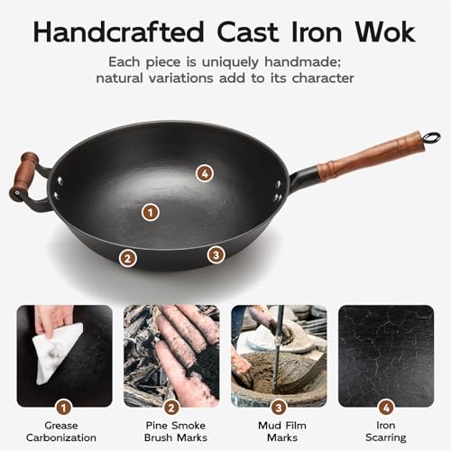 Wok de hierro 14.2" con tapa y espátula miniatura 4
