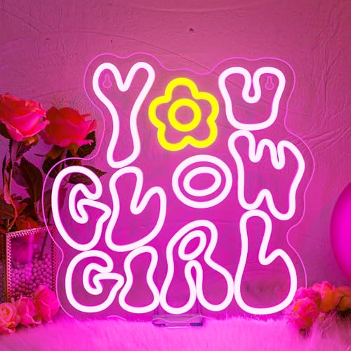 Image of WLHOPE You Glow Girl Neon Sign Pink Led Neon Signs for Wall Decor Glowing Girl Neon Light Signs Man Cave Wall Art Signs for Bedroom Girls Room Bar Club Shop Office Wedding Birthday Party