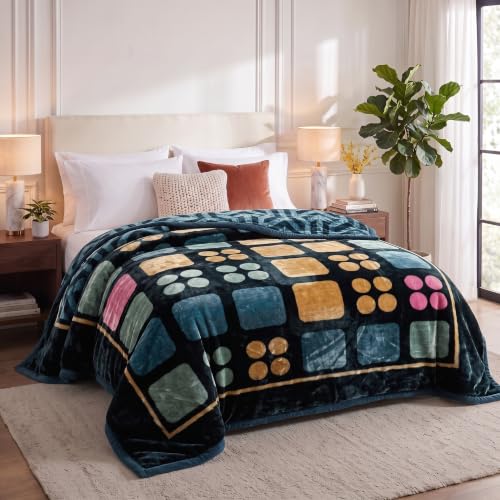 Image of VAS COLLECTIONS 280 GSM Micromink Blanket, 4.5 Kg Premium Soft Warm Cozy Blanket, Plush Floral Printed Blanket for Double Bed, Ultra Soft Comfortable Bedding, 86 x 90 Inches (218 x 229 cm) - Deep Teal