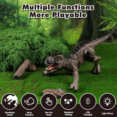 SPRSHY Remote Control Trex Dinosaur for Kids- Spray Lights RC Dino Figurine Walking Roar,T-rex Electric Prehistoric Creatures for 6 7 8 9 10 Years Boys and Girls Christmas Birthday - Image 2