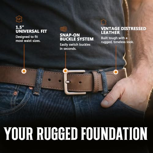 Image of BC Belts Leather Belt Strap with Vintage Distressed Texture 1.5 inch Wide with Snaps and without Buckle