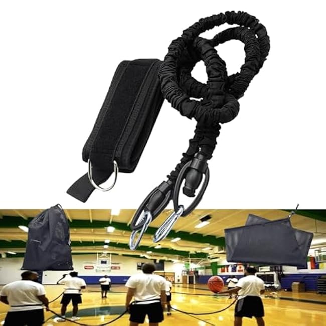 Zone Defense Resistance Bands Training Kit - Basketball Defense Bands for Agility, Team Training and Athletic Training, Unisex, 6.5 FT-15 FT Adjustable (Black, Nylon), 1 Set