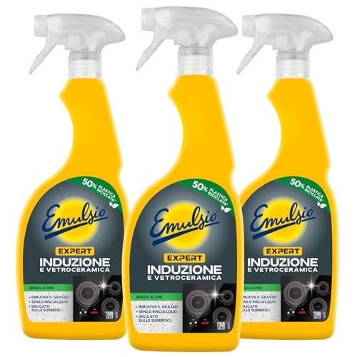 Emulsio Expert - Limpiador de inducción y vitrocerámica en spray suave sin aclarado - Limpia higieniza y desengrasa las superficies de las cocinas - 3 botellas de 600 ml