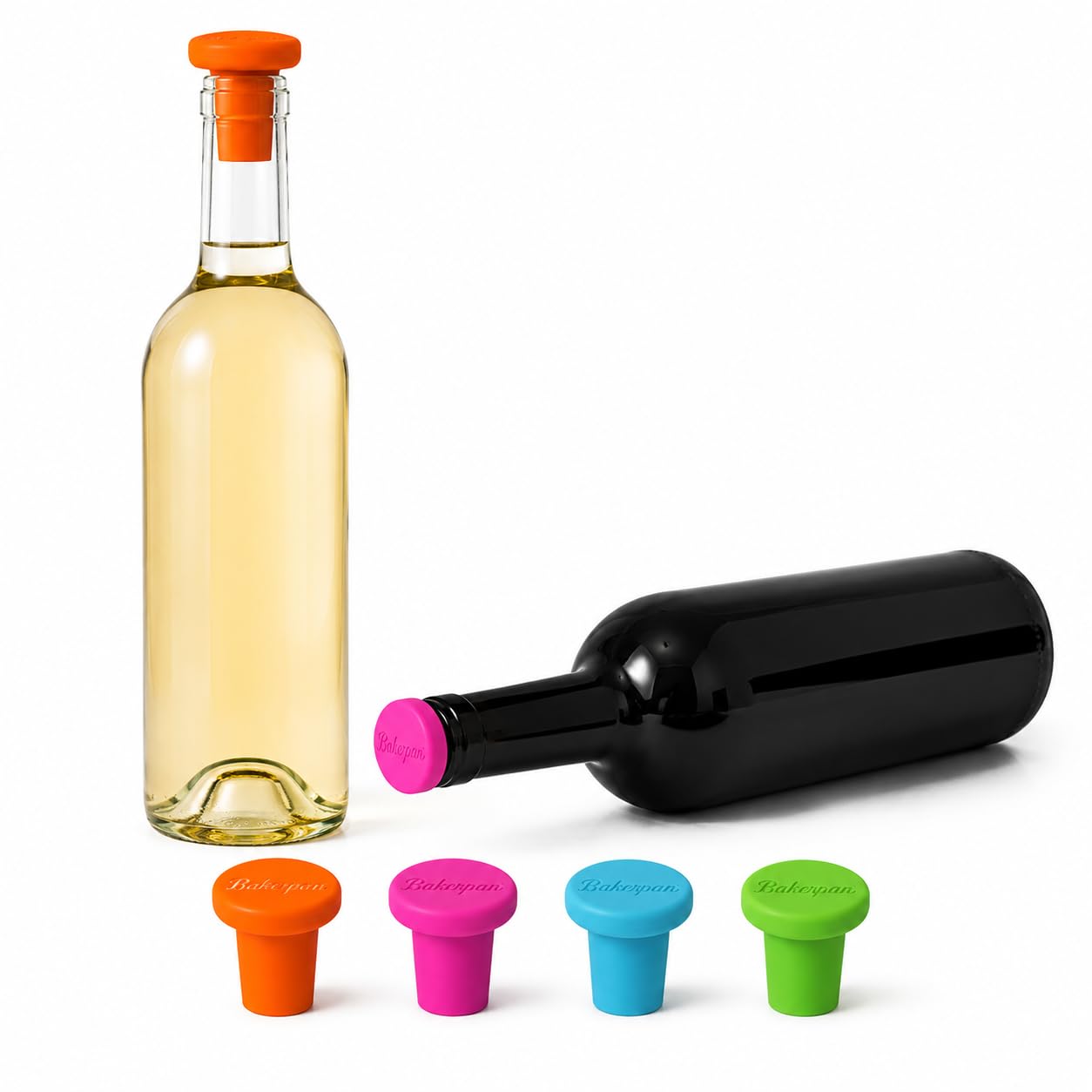 Bakerpan Silicone Wine Bottle Stoppers Reusable Airtight & Leak-Proof 4 Pcs