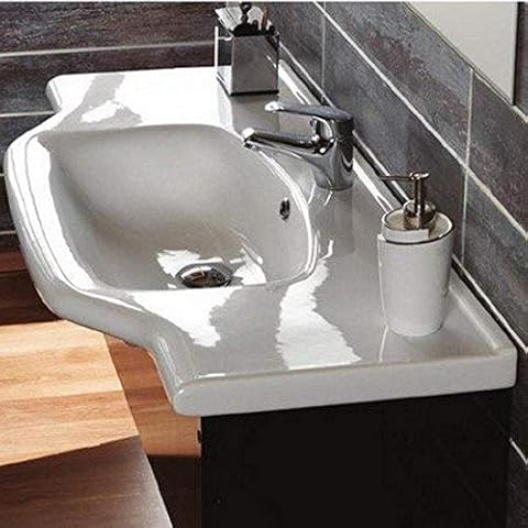 CeraStyle 081200-U-One Hole Yeni Klasik Rectangular Ceramic Wall Mounted/Self Rimming Bathroom Sink, White Cover