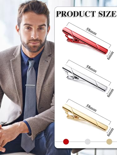 CASSIECA 10PCS Tie Clips for Men Classic Black Gold Blue Silver Red Tie Bar Set for Regular Ties with Elegant Gift Box - Unique Gift for Father, Husband, Wedding, Business3