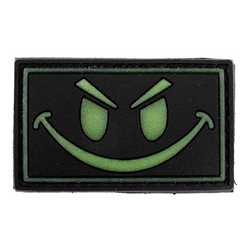 LIVABIT PVC Rubber 3D Patch MP-15 Tactical Airsoft Paintball Black Glow In The Dark Smiley Face