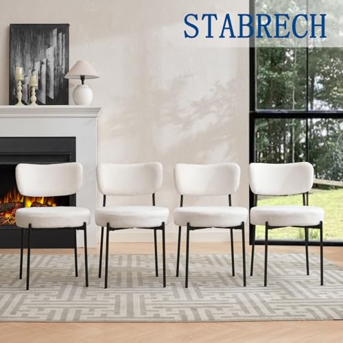 Dining-Chairs-Set-of-2-Boucle-Upholstered-Kitchen-Chairs-with-Curved-Backrest-Round-Dinner-Chairs-with-Black-Metal-Legs-Modern-Chairs-for-Dining-Room-Kitchen-Living-Room-2White Dining Chairs Set of 2 Boucle Upholstered Kitchen Chairs with Curved Backrest Round Dinner Chairs with Black Metal Legs Modern Chairs for Dining Room Kitchen Living Room 2White