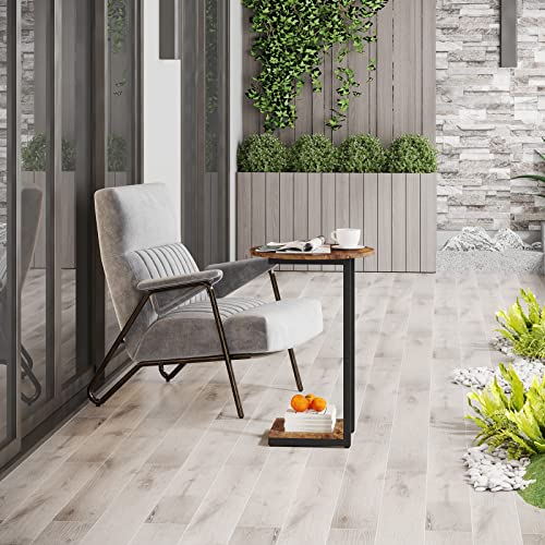 Hosfais C Table End Table, Perfect C Table Small Side Table For Small Spaces, Couch Tables That Slide Under, C Shaped End Table Tv Tray Ideal For Living Room Bedroom, Rustic Brown, Round Table Top #TOP3