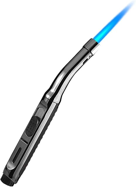 Butane Lighter Pen, ibforcty Torch Lighter with Fire Lock, Visible Fuel Window Lighter Adjustable Jet Flame for Grill Candle Kitchen BBQ Fireworks (Butane Not Included) (Black)
