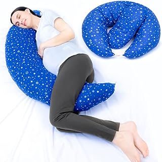 NIRVOMY Pregnancy Pillows for Sleeping with Extra Cover 2PCs - C Shaped Maternity Pillow for Pregnant Women - Nursing Pillows for Bottle-Feeding, Infant Support - Grey, White and Blue (170 x 35 cm)