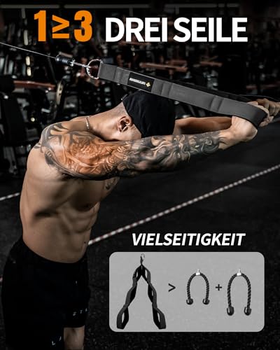 MANUEKLEAR Trizepsseil Kabelbefestigung mit größerem Bewegungsbereich, Trizeps-Pull-Down-Seil für Push-Downs, Crunches, Facepulls für professionelles Fitnessstudio (sechs Foles)