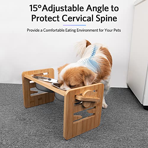 DUDUPE Bamboo Elevated Dog Bowls with Stand Adjustable Raised Puppy Cats Food Water Bowls Holder Rabbit Feeder for Small… - Image 3