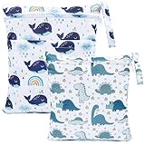 FenFang Wetbag Kindergarten, 2 Stück Nasstaschen Windeltasche Stoffwindeln Nassbeutel Organiser Beutel Wickeltasche Taschen Wasserdicht Wiederverwendbar (Grün und Blau)