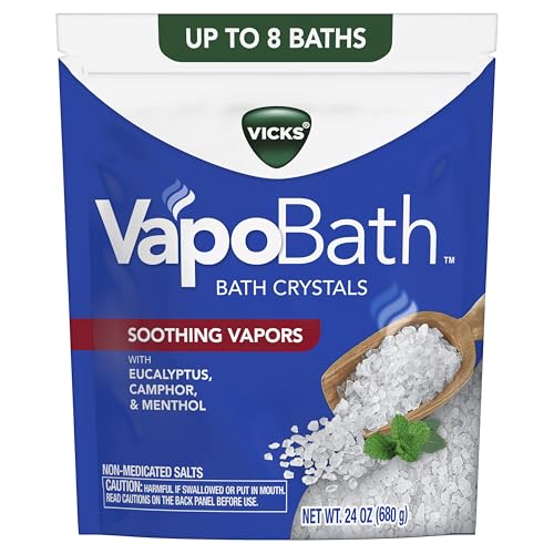 Vicks VapoBath Bath Crystals Soothing Non-Medicated Vicks Vapors Refreshing Aromatherapy with Eucalyptus Menthol and Essential Oils Bath Salts 24oz
