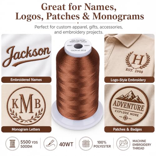 Image of Simthread Embroidery Thread 5000M 40WT Polyester, Toasted Almond S015 | 5000M 40WT polyester thread feeds smoothly for home or commercial embroidery projects.