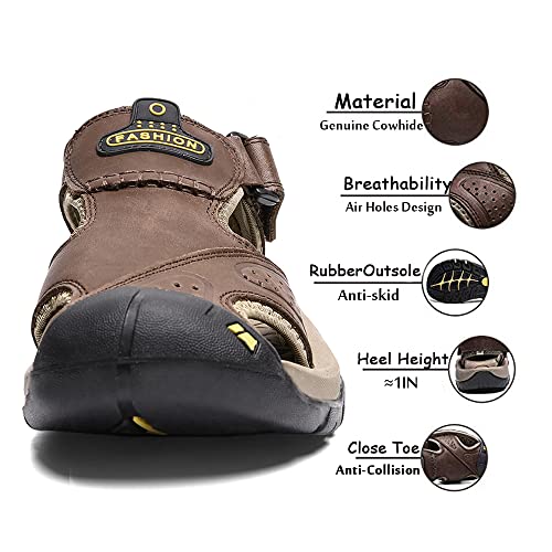 VISIONREAST Mens Leather Sandals - Outdoor Hiking & Waterproof Athletic Sports Sandals - Fisherman Beach Shoes with Closed Toe2