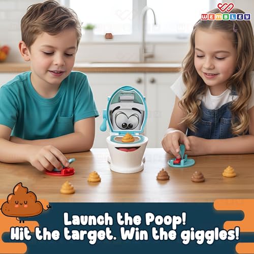 Image of Wembley Shooting Indoor Game | Fun Family Shooting Activity | Shoot the Poop Toilet Toy with 2 Launchers | Kids Family Board Game | 12 Soft Poop Pieces | Family Game Set for Kids of 4-10 and Adults