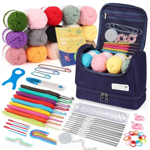 Katech Kit Uncinetto Principianti Adulti, Kit Uncinetto Completo, Uncinetti 0,6-1,9mm, Uncinetto Ergonomico 2,0-6,0mm, Uncinetto Set in 15 Lana Per Uncinetto con Accessori per Uncinetto a Maglia