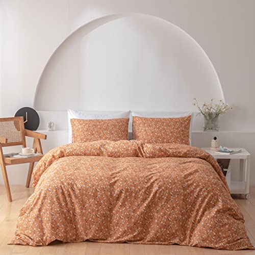 Aojim Duvet Cover Set,100% Cotton Bedding Set, Aesthetic Comforter Cover With Floral Patterns, 3 Pieces (Queen Size, Orange, No Comforter) #TOP20