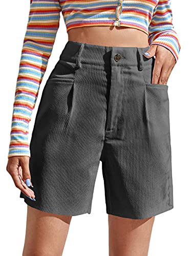 Milumia Women s High Waisted Corduroy Shorts Straight Leg Bermuda Shorts with Pocket Dark Grey Small