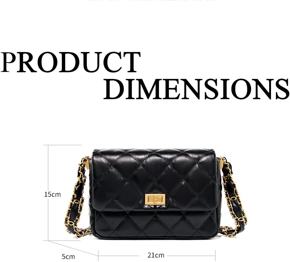 Vintage Quilted Fold Over Crossbody Bag Chain Strap Fashion Buckle Shoulder Purse Belt Bag for Women