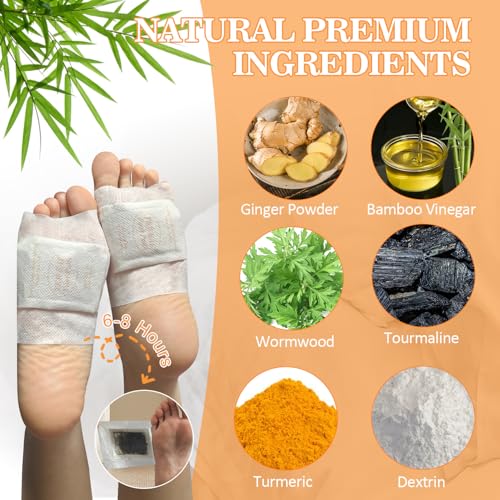 Image of TEWEAE 32-Count Ginger Foot Pads, Bamboo Vinegar & Mugwort Foot Patches to Sleep Better | Stress & Fatigue Relief | Relaxation Foot Spa for Tired Feet | Use During Sleep