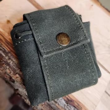 Canvas Foraging Pouch, Foldable Harvest Bag with Belt Loop, 11 x 9 inches, Army Green