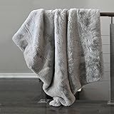 Tahari Mink Faux Fur Throw Luxury Silky Soft Blanket in Cream White (Grey Ice)