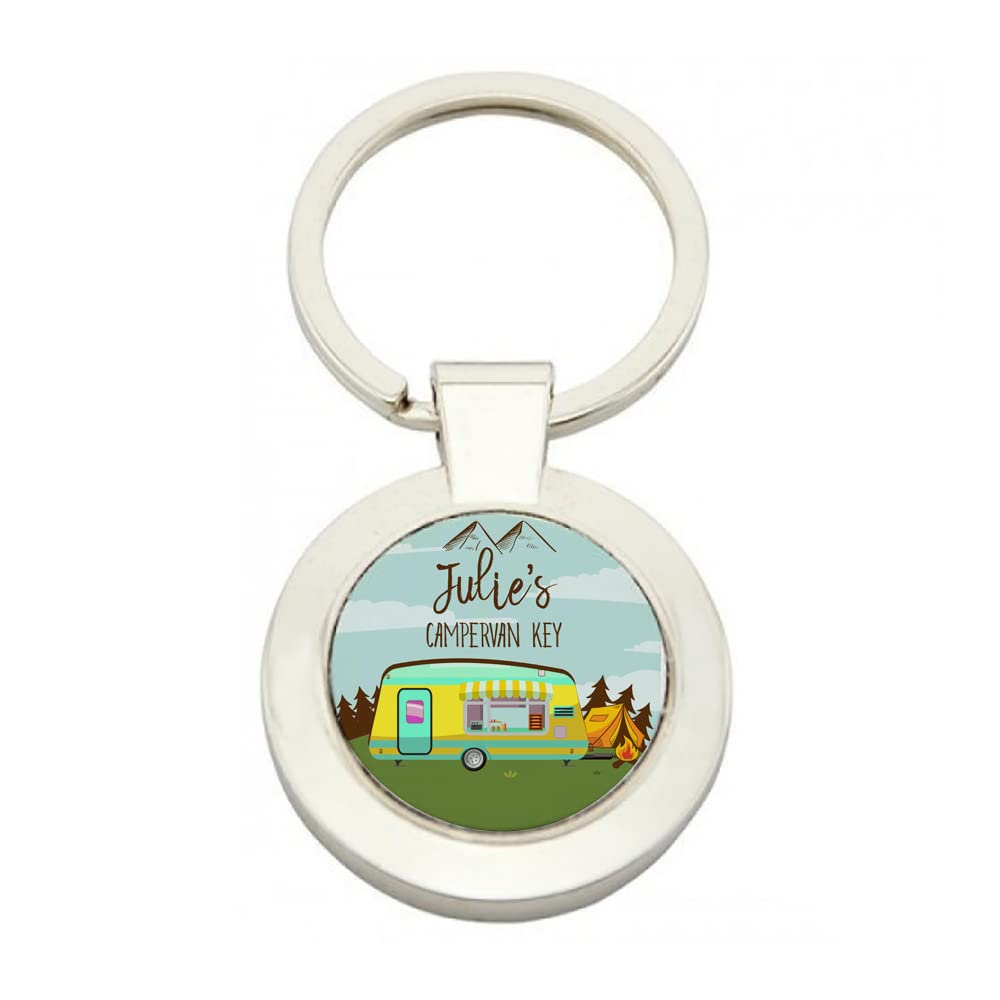 Getagift Personalised Campervan Rectangular/Round Keyring Him or Her, Happy Campers, Friend, Family, Birthday, Vacation, Holiday. (Round)