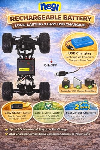 Image of Negi Off-Road Rock Crawler RC Car - 1:16 Scale Alloy Monster Truck with Smoke Effect for Kids (multicolours)