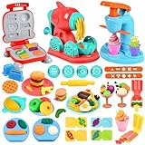 Crelloci 3 in 1 Color Dough Kitchen Creations Set, Ice Cream Spaghetti Burger Maker Machine, Art Crafts Food Modeling Toys, Accessories Tools Kit for Boys Girls Kids Toddlers Ages 3+ (12 Colors Dough)