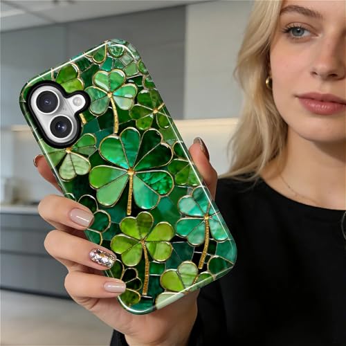 COTAIL Compatible with iPhone 17 Case, St Patricks Shamrock Mosaic Tiles Cover for Women Men, Shockproof Soft TPU and Hard PC Protective Phone Case for iPhone 17 - image 6