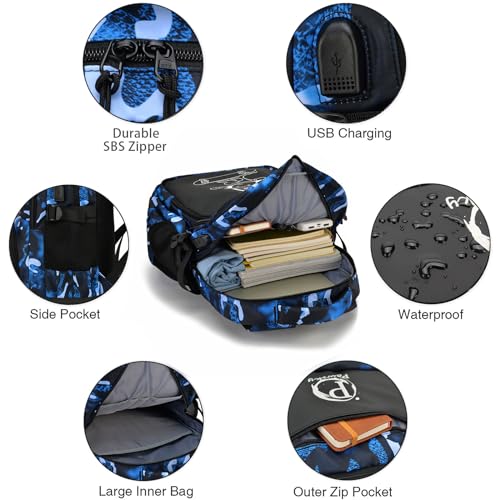 School Backpack for Boys, Waterproof Laptop Backpack with USB Charging Port, Anime Cartoon Luminous Backpack Lightweight Kids Bookbag for Teen Boys3