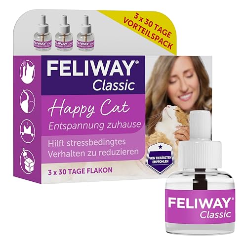 FELIWAY Classic 3x30 Tage Vorteilspack für Pheromon Verdampfer 3x48ml - Hilft Anzeichen von Stress bei Katzen und Kitten zu reduzieren von Tierärzten empfohlen klinisch getestet