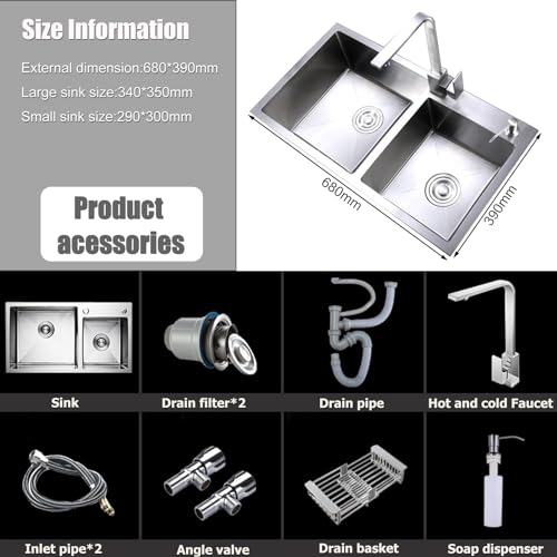 Évier de cuisine double cuve acier inoxydable avec robinet orientable et savon - 3
