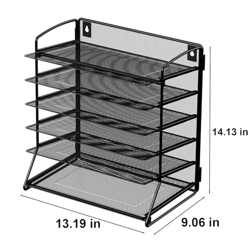 6-Tier Black Mesh Desk File Organizer for Home, Office, and School
