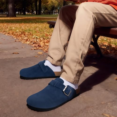 Image of FITORY Mens Suede Clogs with Arch Support Leather Cork Footed Mules