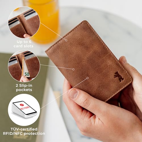 BERLINER BAGS Vintage Genuine Leather Slim Wallet Porto, Card Holder, Bifold Small Wallet, RFID Protected Wallet for Men and Women - Brown4