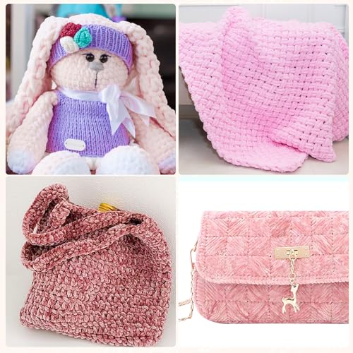 Image of Xinnun 12 Skeins 1116 Yards Chenille Velvet Soft Thick Plush Yarn Bulk for Crocheting Knitting Blanket DIY Weaving Craft, 6mm, 3.5 Oz /Skein(Pink Series)