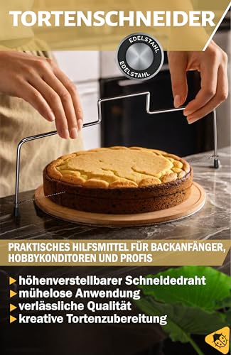 Menz Tortenschneider - Tortenbodenschneider 32 cm, Edelstahl Kuchenschneider höhenverstellbar, Tortensäge zum einfachen Schneiden des Tortenbodens in gleichmäßige Schichten