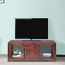 Sheesham Wood Multipurpose TV Entertainment Unit with Cabinet and Drawer 2 Shelf Storage for Home Living Room Solid Wooden Furniture for Hall & Office Décor (Teak Finish)