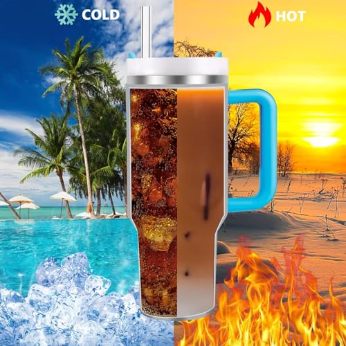 Image of House of Quirk Quencher 1.2 Litre Stainless Steel Double Vacuum Insulated Tumbler with Lid and Straw for Hot and Cold Beverages (Aqua)