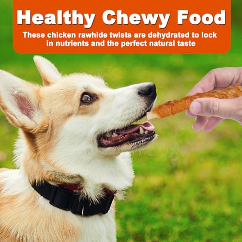 Amzey 24OZ Chicken Wrapped Rawhides Dogs Treats, Rawhide Twist Chicken Hide Sticks, Puppy Training Snacks Sticks Dog Chews, All Natural 4 Resealable Bags, Total 1.5lb - Thumbnail 2