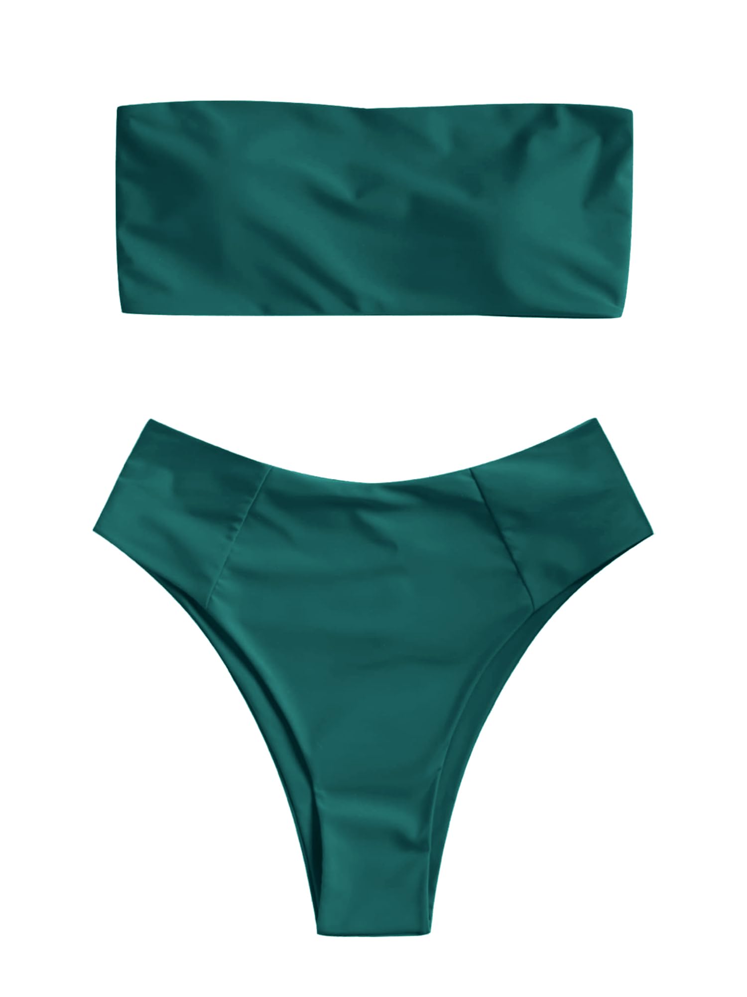 ZAFUL Women's High Cut Bandeau Bikini Set Strapless 2 Pieces Bathing Suit