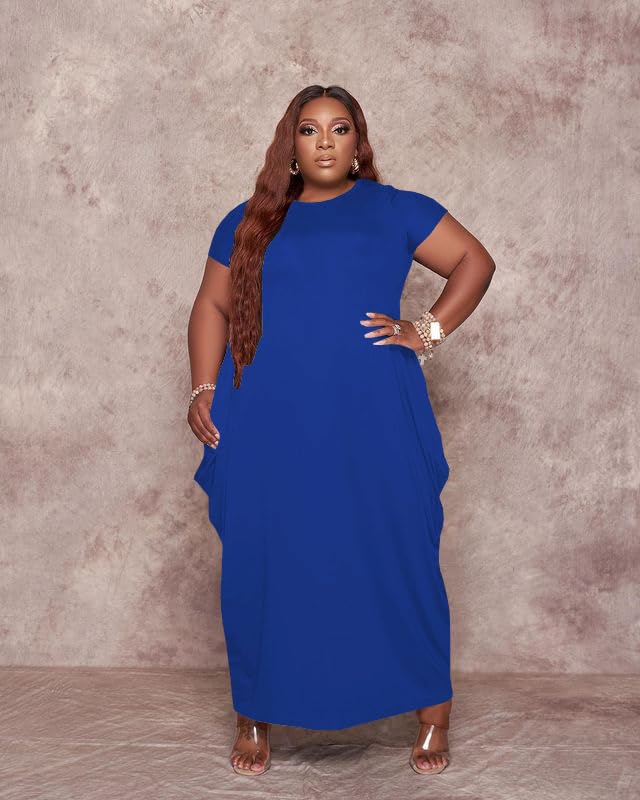 Image of YeGine Oversize Tshirt Dress Plus Size Short Sleeve Maxi Dress with Pockets