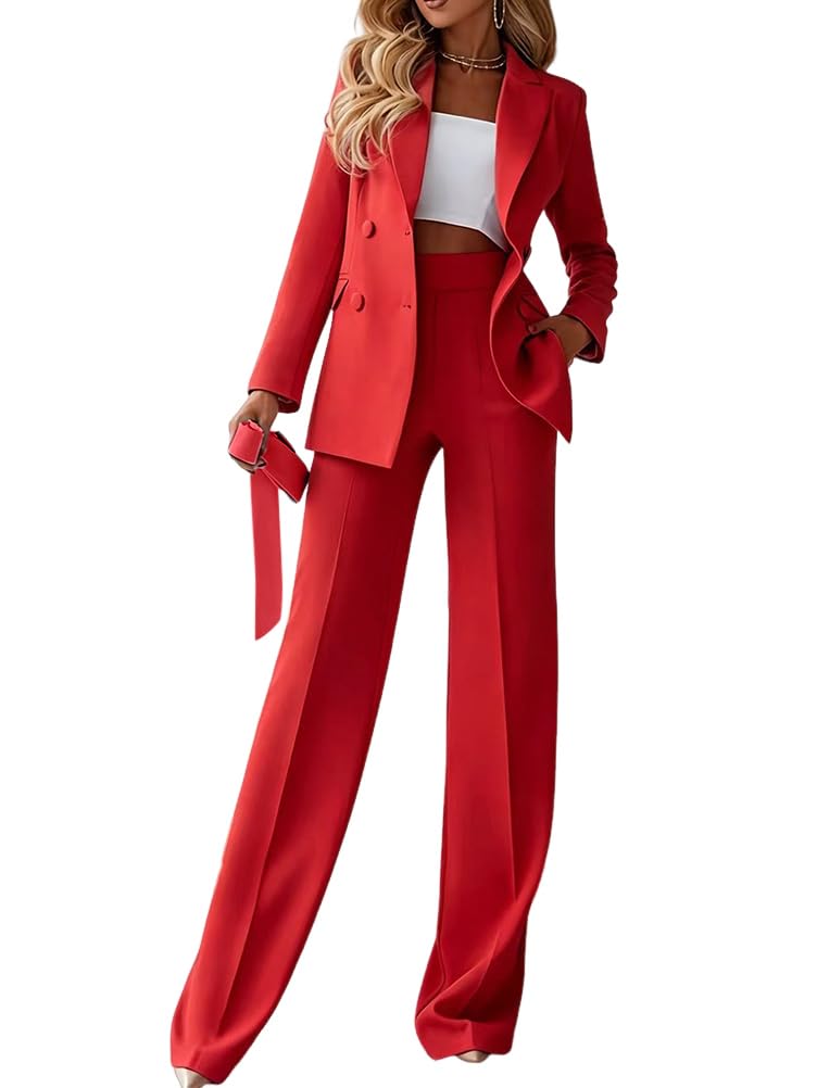 shownicer Hosenanzug Damen Festlich Elegant Business Anzug Set Revers Büro Anzugjacke Blazer und Hose Zweiteiler