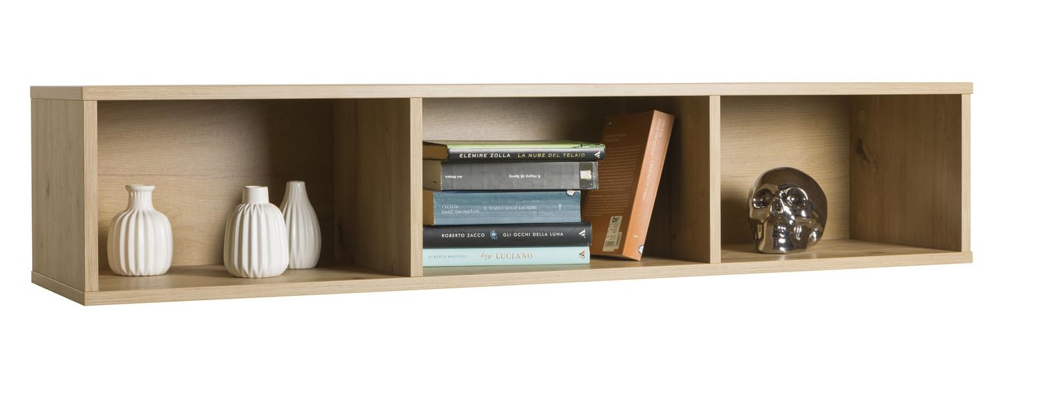 Composad | Pensile della Linea MUNDI con 3 Vani, Mobile Soggiorno, Salotto, Moderno ed Elegante, (LxAxP) 25x123,2x30 cm, Colore Rovere Mielato, Made in Italy